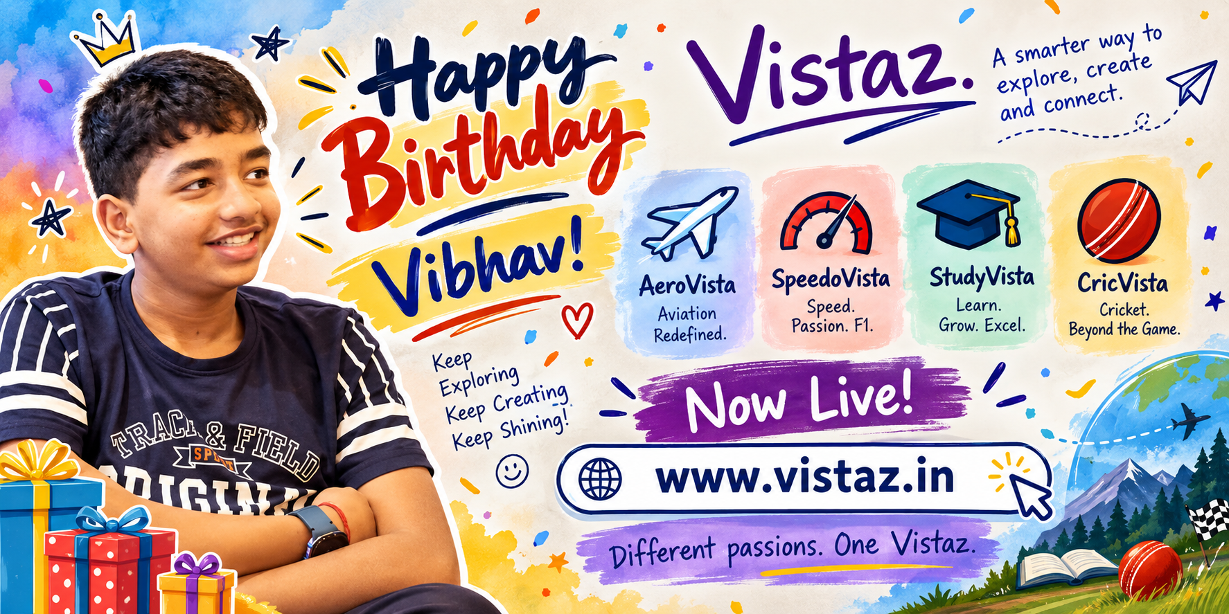 Happy Birthday Vibhav — Vistaz launch poster