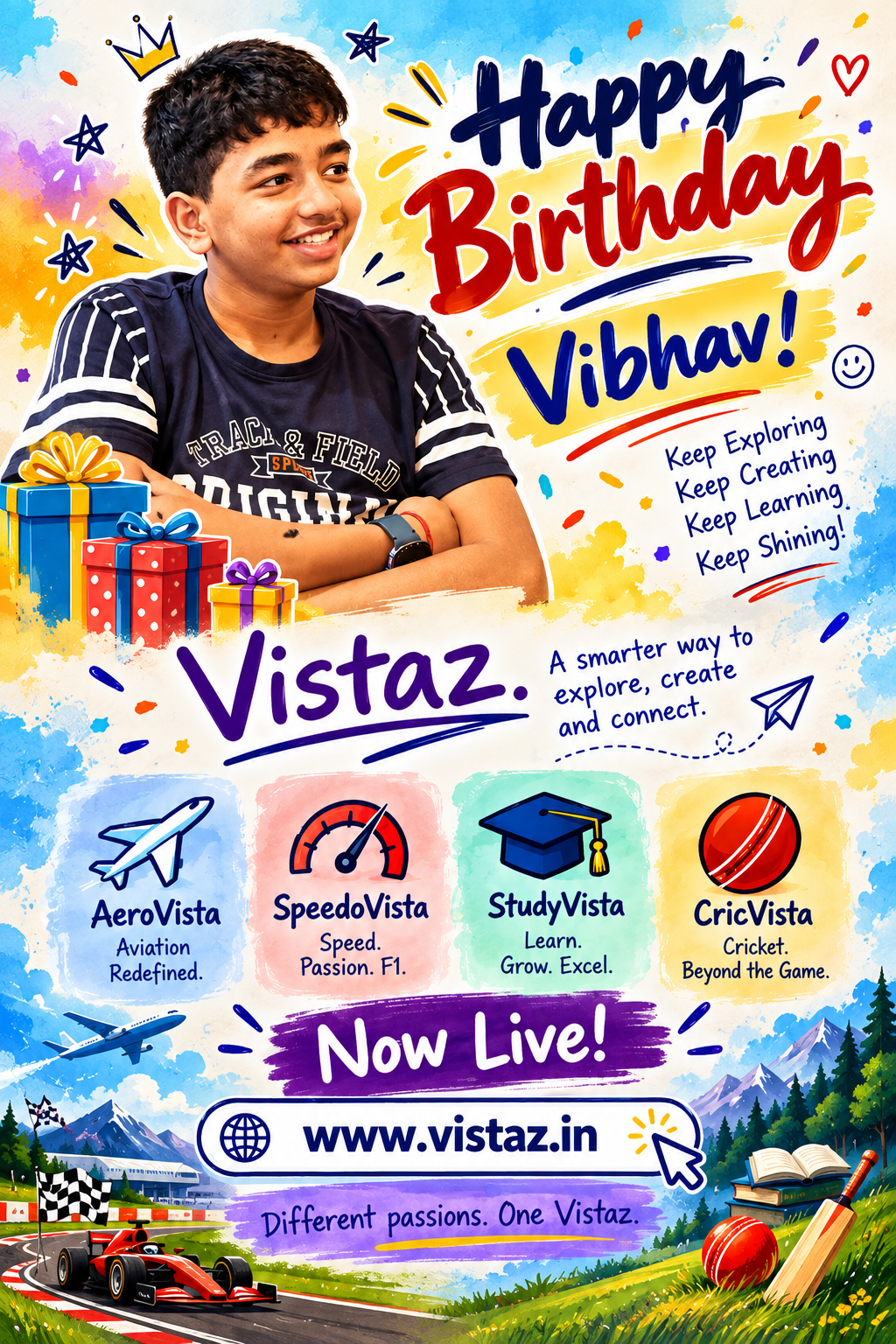 Happy Birthday Vibhav — Vistaz launch poster